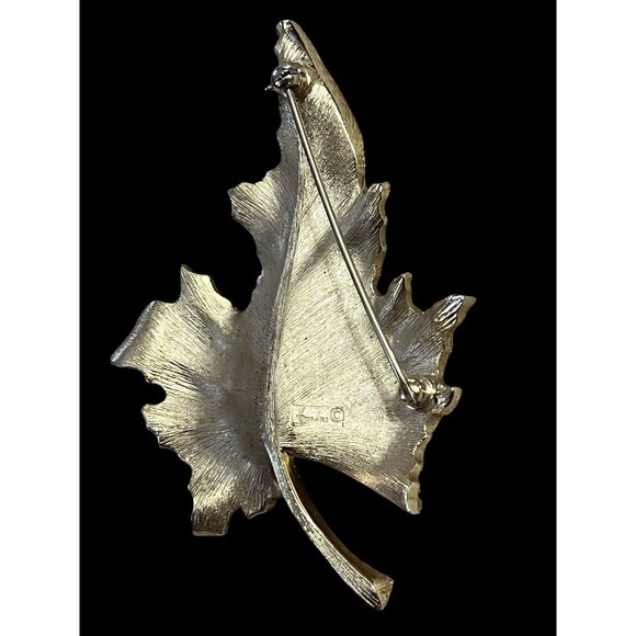 Trifari Vintage 1950s Gold-Tone Maple Leaf Brooch Pin Jewelry 3" X 2" - Picture 4 of 8